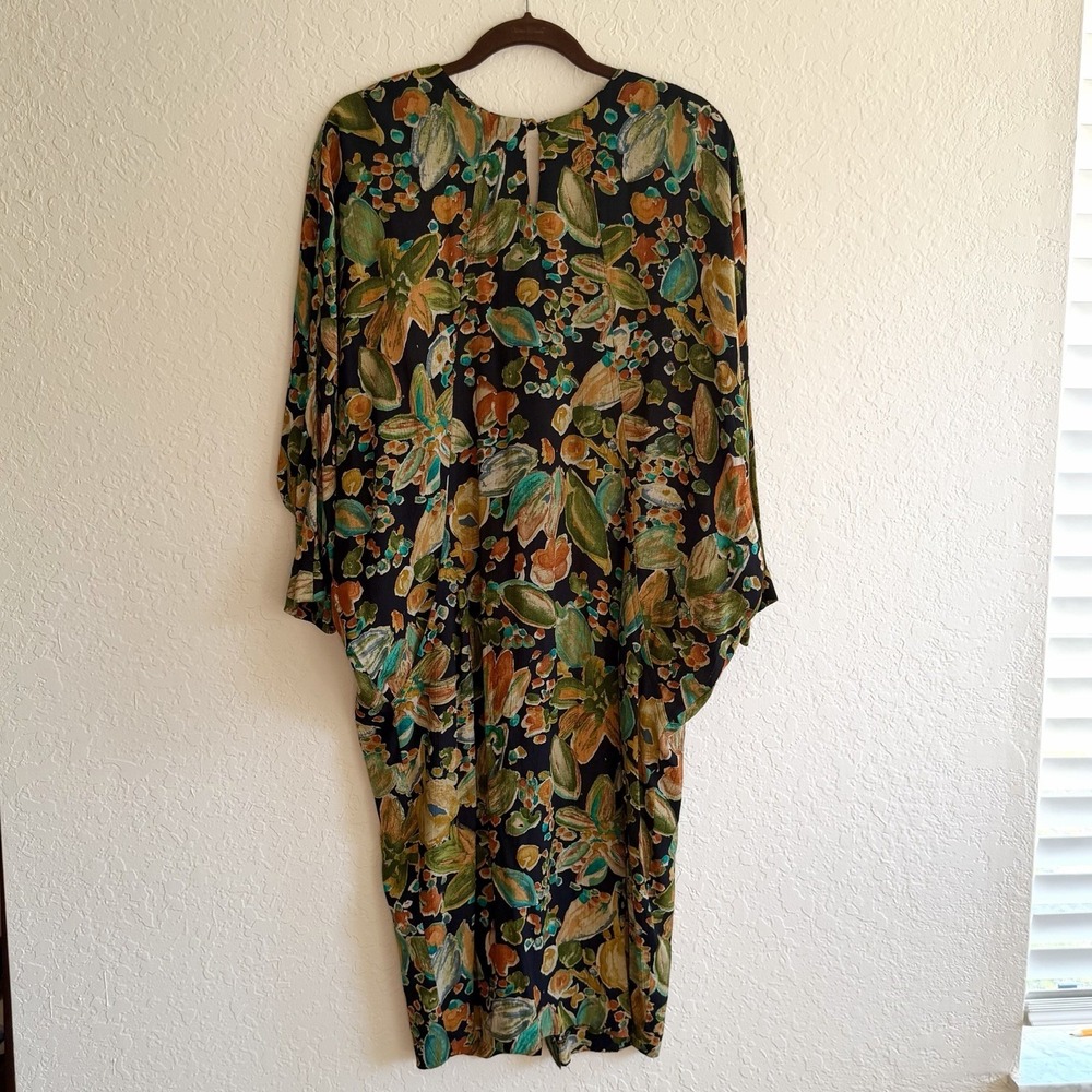 VTG Ann Tijan for Kenar Dress Womens Size 8 Midi 80s Dolman Floral Kaftan Rayon